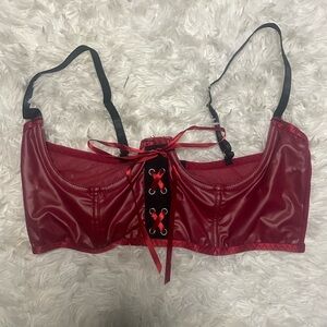 Pleather Lace-Up Red Top NWOT